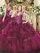 Fuchsia Sleeveless Beading and Ruffles Floor Length Sweet 16 Dresses