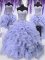 Four Piece Sleeveless Floor Length Ruffles and Sequins Lace Up Quince Ball Gowns with Lavender