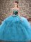 Shining Blue Ball Gowns Sweetheart Sleeveless Tulle Floor Length Lace Up Beading and Embroidery Sweet 16 Dress