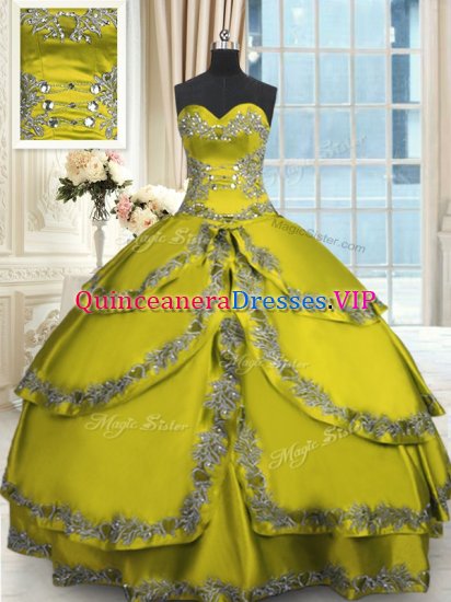 Fashion Beading and Appliques and Ruffled Layers Quinceanera Dress Olive Green Lace Up Sleeveless Floor Length - Click Image to Close