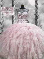 Exquisite Pink Sleeveless Beading and Ruffles Floor Length Quinceanera Gown