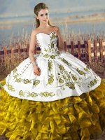 Fancy Sweetheart Sleeveless 15 Quinceanera Dress Floor Length Embroidery and Ruffles Brown Satin and Organza