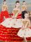 White And Red Ball Gowns Beading and Ruffled Layers Quince Ball Gowns Lace Up Organza Sleeveless Floor Length