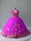 Fitting Court Train Ball Gowns Quinceanera Gowns Fuchsia Sweetheart Tulle Sleeveless Lace Up
