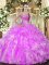 Fantastic Lilac Lace Up Ball Gown Prom Dress Beading and Ruffles Sleeveless Floor Length