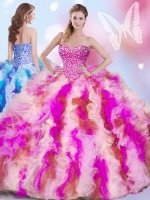 Popular Sweetheart Sleeveless Organza Quinceanera Gowns Beading and Ruffles Lace Up