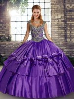 Purple Sleeveless Taffeta Lace Up 15 Quinceanera Dress for Military Ball and Sweet 16 and Quinceanera(SKU SJQDDT2138002-3BIZ)