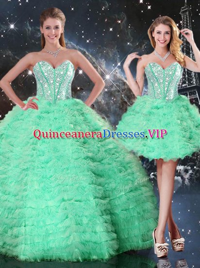 Luxury Sleeveless Floor Length Beading and Ruffled Layers Lace Up Quinceanera Dress with Apple Green - Click Image to Close