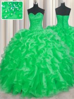 Organza Sleeveless Floor Length Sweet 16 Dresses and Beading and Ruffles