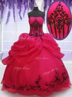 Best Coral Red Lace Up Quinceanera Dresses Embroidery and Pick Ups Sleeveless Floor Length(SKU PSSW0133BIZ)