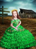 Wonderful Floor Length Ball Gowns Short Sleeves Green Pageant Dress for Teens Lace Up