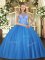 Floor Length Lace Up Sweet 16 Dress Baby Blue for Military Ball and Sweet 16 and Quinceanera with Beading