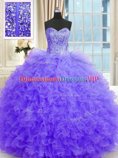 Lavender Ball Gowns Strapless Sleeveless Tulle Floor Length Lace Up Beading and Ruffles 15 Quinceanera Dress - Click Image to Close