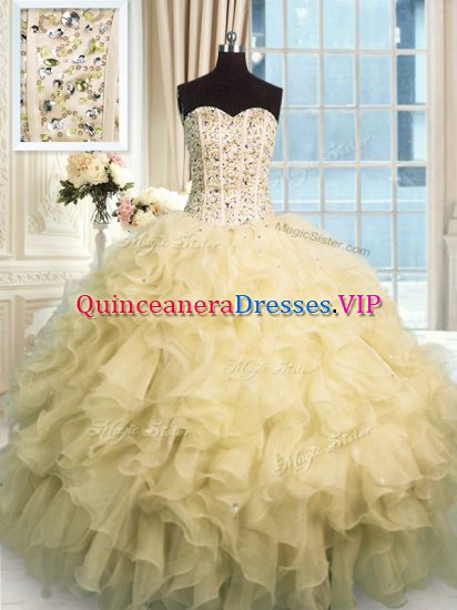 Champagne Lace Up Sweetheart Beading and Ruffles Ball Gown Prom Dress Organza Sleeveless - Click Image to Close