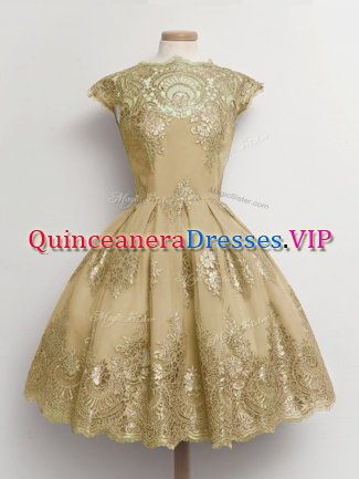 Fancy Scalloped Cap Sleeves Tulle Quinceanera Court of Honor Dress Lace Lace Up