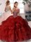 High End Wine Red Quince Ball Gowns Scoop Sleeveless Brush Train Zipper