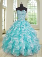 Perfect Sweetheart Sleeveless Organza Quinceanera Gown Beading and Ruffles Lace Up