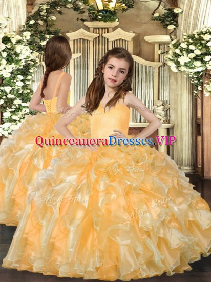 Excellent Gold Sleeveless Ruffles Floor Length Winning Pageant Gowns - Click Image to Close