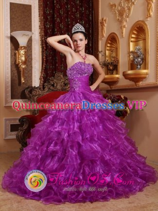 Llandudno Gwynedd Purple For Stylish Quinceanera Dress With Organza Beading Decorate Bust and Ruched Bodice