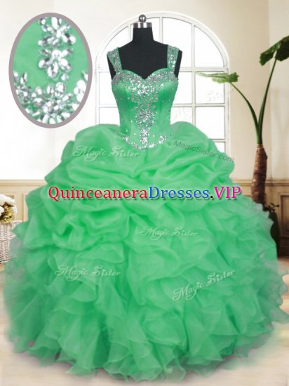 Organza Sleeveless Floor Length Quinceanera Gown and Beading and Ruffles and Pick Ups - Click Image to Close