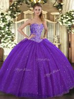 Stunning Floor Length Lace Up Quince Ball Gowns Purple for Military Ball and Sweet 16 and Quinceanera with Beading(SKU SJQDDT1066002-2BIZ)