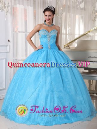 Lovely Sky Blue Sweetheart Appliques Custom Made Quinceanera Dresses With Organza For Sweet 16 In Wheeling West virginia/WV