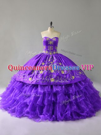 Organza Sleeveless Floor Length Ball Gown Prom Dress and Embroidery and Ruffles