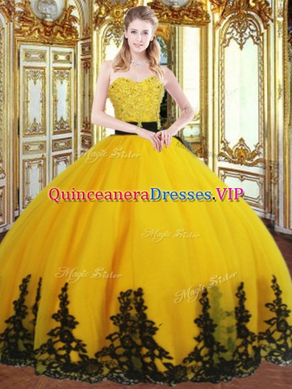 Amazing Gold Zipper Sweet 16 Dress Beading and Appliques Sleeveless Floor Length - Click Image to Close