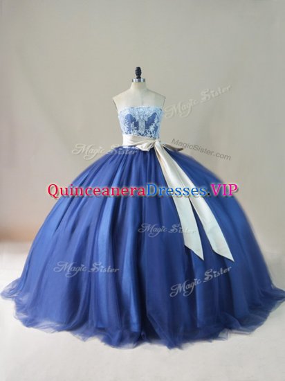 Ball Gowns Sleeveless Navy Blue 15 Quinceanera Dress Brush Train Lace Up - Click Image to Close