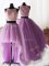Fitting Three Piece Scoop With Train Zipper 15th Birthday Dress Lilac for Military Ball and Sweet 16 and Quinceanera with Beading and Lace and Ruffles Brush Train