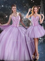 Floor Length Lace Up Military Ball Dresses For Women Lavender for Military Ball and Sweet 16 and Quinceanera with Beading