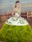 Olive Green Tulle Lace Up Sweetheart Sleeveless Floor Length Quinceanera Gown Embroidery and Ruffles and Bowknot