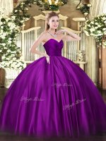 Purple Sweetheart Neckline Ruching Quince Ball Gowns Sleeveless Zipper