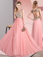 Scoop Sleeveless Backless Quinceanera Court Dresses Pink Chiffon(SKU BMT0376BIZ)