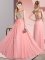 Scoop Sleeveless Backless Quinceanera Court Dresses Pink Chiffon