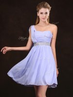 Sequins Empire Damas Dress Lavender One Shoulder Chiffon Sleeveless Mini Length Zipper