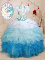 Stylish Sleeveless Brush Train Beading and Appliques and Ruffles Lace Up 15 Quinceanera Dress