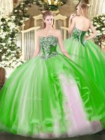 Sleeveless Floor Length Beading and Ruffles Lace Up Sweet 16 Dresses with