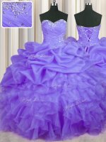 Cheap Lavender Sweetheart Neckline Beading and Ruffles and Pick Ups Quinceanera Dress Sleeveless Lace Up