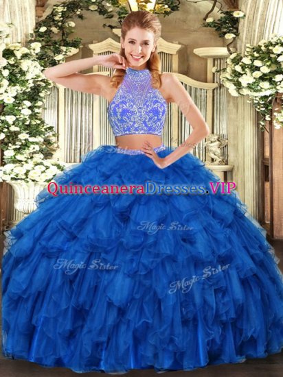 Free and Easy Beading and Ruffles Sweet 16 Dresses Royal Blue Criss Cross Sleeveless Floor Length - Click Image to Close