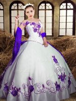 Beauteous White Lace Up Quinceanera Gowns Embroidery Sleeveless Floor Length(SKU XBQD013-9BIZ)