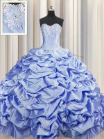 Stylish Brush Train Lavender Lace Up Sweetheart Beading and Pick Ups Quinceanera Dress Taffeta Sleeveless Sweep Train(SKU PSSW0418-4BIZ)