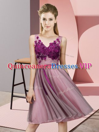Super Pink Sleeveless Tulle Lace Up Vestidos de Damas for Wedding Party