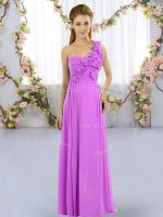 Adorable Lilac Empire Hand Made Flower Quinceanera Court Dresses Lace Up Chiffon Sleeveless Floor Length
