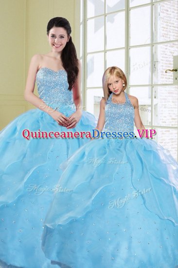 Designer Baby Blue Sleeveless Floor Length Beading and Sequins Lace Up Sweet 16 Dresses - Click Image to Close