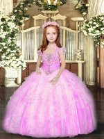 Floor Length Lilac Little Girl Pageant Dress Straps Sleeveless Lace Up