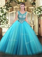Deluxe Baby Blue Quinceanera Dresses Sweet 16 and Quinceanera with Beading Scoop Sleeveless Lace Up(SKU SJQDDT1112002-1BIZ)