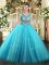 Deluxe Baby Blue Quinceanera Dresses Sweet 16 and Quinceanera with Beading Scoop Sleeveless Lace Up