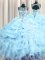 See Through Ball Gowns Quinceanera Dress Light Blue Scoop Organza Sleeveless Floor Length Lace Up