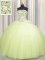 Big Puffy Light Yellow Lace Up Quinceanera Dresses Beading and Sequins Sleeveless Floor Length